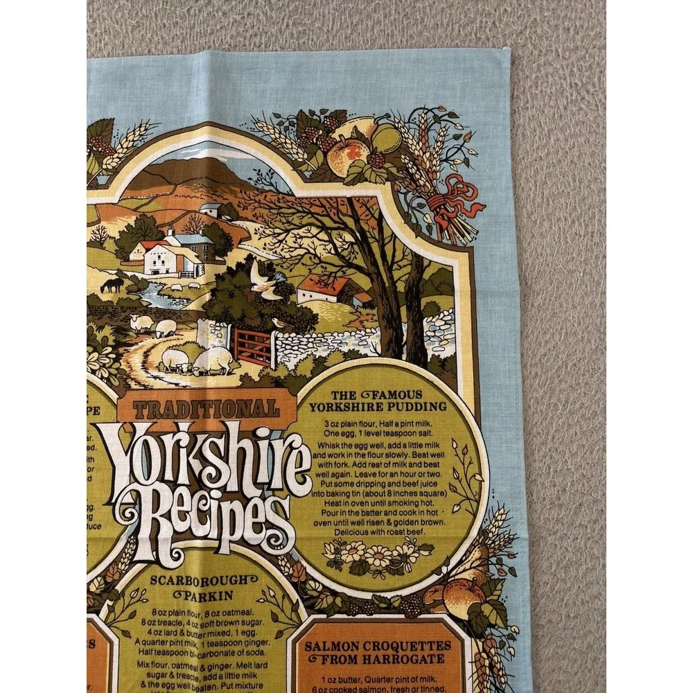 Vintage Traditional Yorkshire Recipes Tea Towel 1981 Made in Britain by Vista